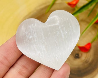 Selenite Crystal heart, Selenite Heart Polished Palm Stone, 1 inch (25mm)