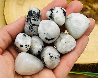 Rainbow Moonstone Tumbled Stones, White Labradorite Tumbled Pocket Gemstones