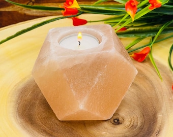 Himalayan Pink Salt Tealight Candle Holder, Soothing and Calming Effects, 4" Width