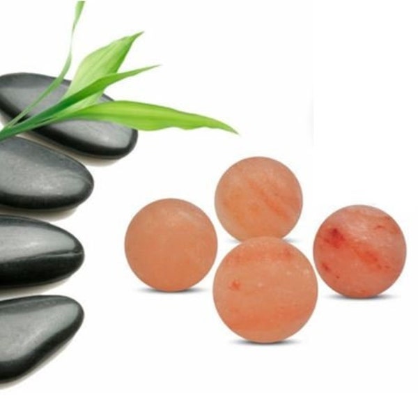 Set of 4 Himalayan Pink Salt Sphere Natural Deodorant Massage Stones, Safe for Skin, 2x2 inch Bath Salt Sphere