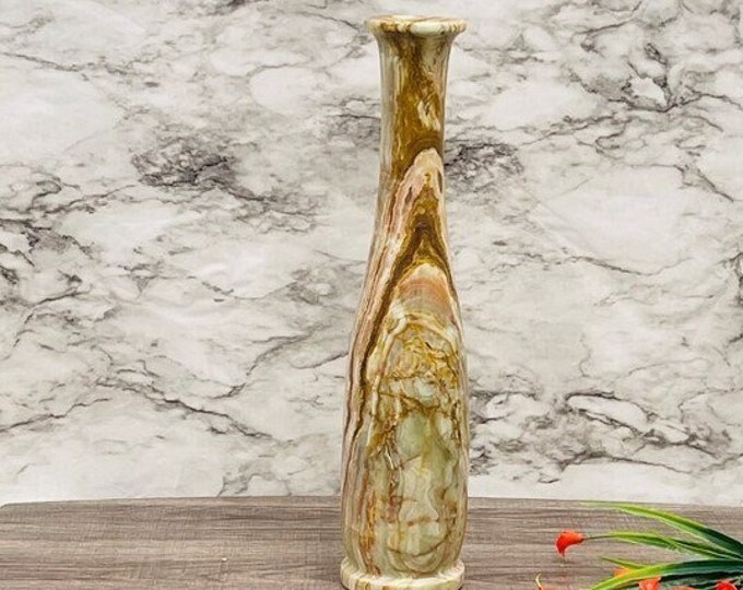 Banded Green Onyx Vase Beautiful Flower Vase Crystal Center Piece
