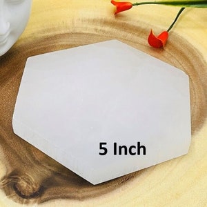 Selenite Charging Station, Hexagon Charging Plate, 5 inch ( 12 cm ) Cleansing Plate for Crystals
