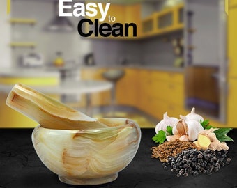Green Onyx Mortar & Pestle Set with Anti Scratch Pad, Perfect for Spices, Herbs, Seasonings, 1 Cup-Capacity, Detergent Safe