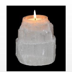 Selenite Votive Candle Holder, Raw Selenite Tea Light, 3 inches