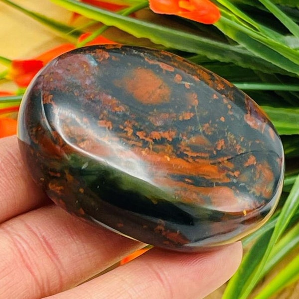 Bloodstone Palm Stone | Heliotrope Stone | Bloodstone Jasper Stone | Pocket Gemstone | Stress Reliever Crystal |  Healing Heart Chakra