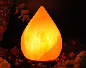 Himalayan Pink Salt Tear Drop Shape Lamp, Authentic, Electric Cord , Wood Base, Handmade, Night Light, 2 Bulbs, 8" Height