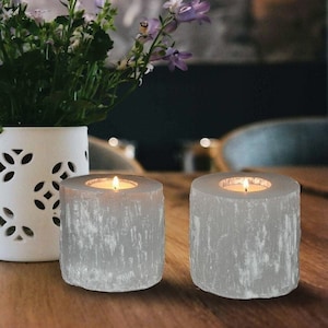Selenite Votive Candle Holder, Raw Crystal Tea Light Holder, 3" inches