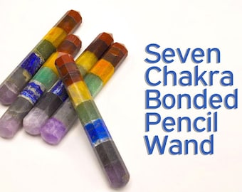 7 Chakra Bonded Healing Pencil Massage Wand, Healing Crystals Tool, 6 inches