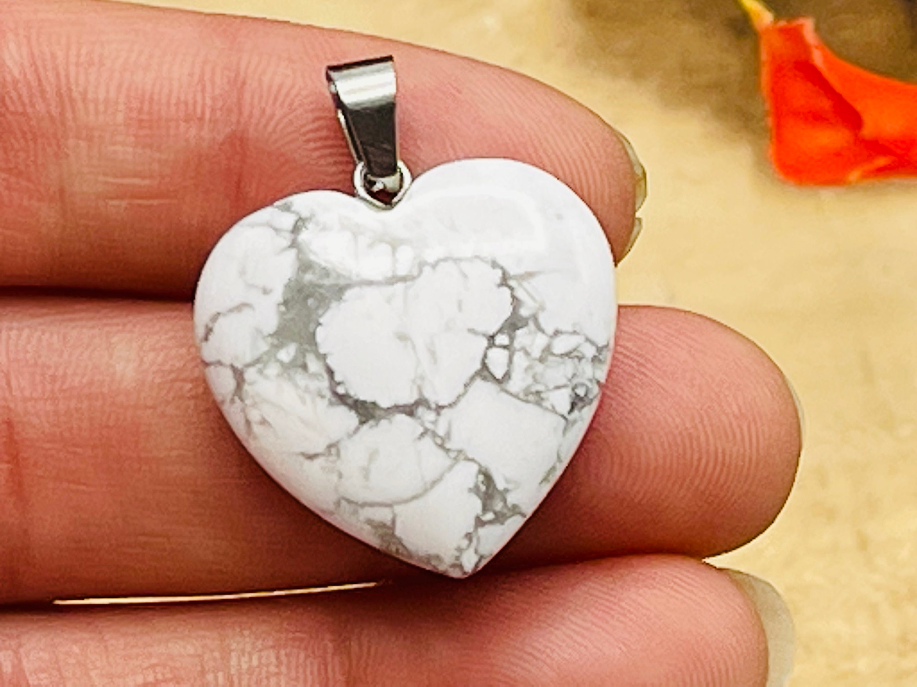 Howlite Heart Shape Pendant, Chakra Healing Crystal Charm Pendant, Grounding Crystal Pendant