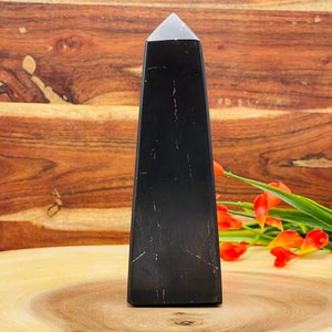Shungite Obelisk,  Crystal Tower Point, Highly Energetic Metaphysical, EMF Protection, 6" Tower