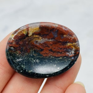 Bloodstone Heliotrope Jasper Worry Stone, Pocket Thumb Gemstone for Stress Relieve, Heart Chakra Fidget Crystals