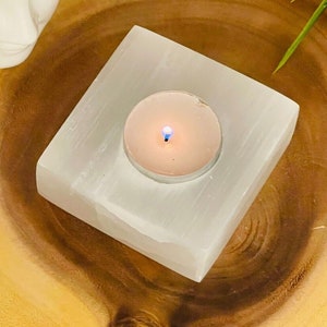 Polished Selenite Crystal Votive Candle Holder, Selenite Tea Light 3 Inch Candle Holder