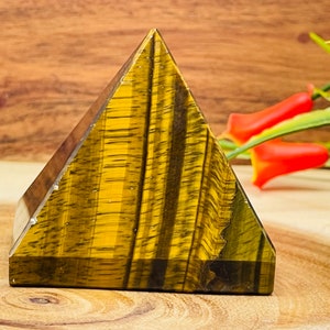 Tiger Eye Pyramid, Heling Crystal Pyramid, Good Luck Charm Stone, Protection