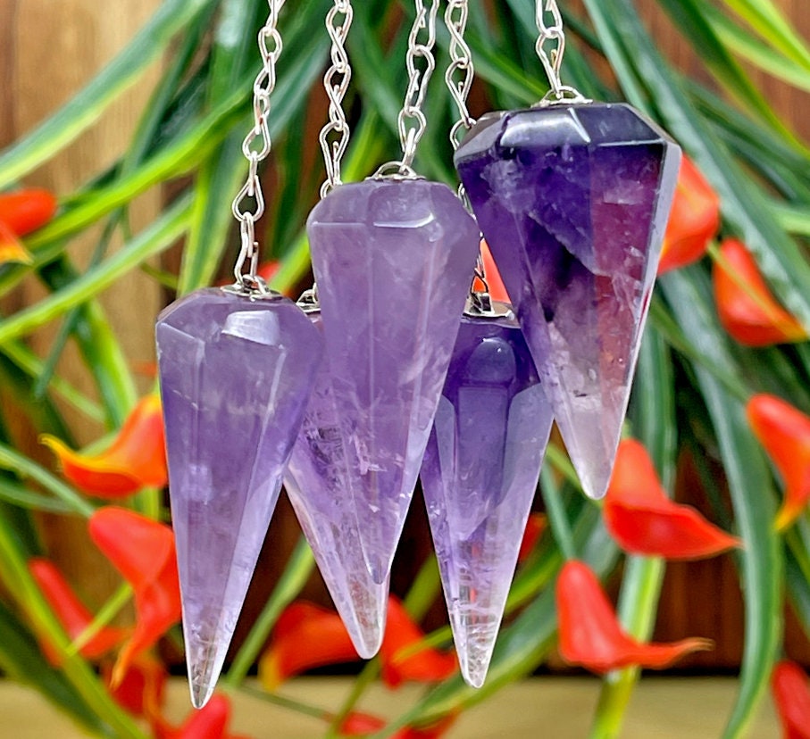 Natural Purple Amethyst Quartz Crystal Pendulum – Handmade Polished Dowsing Gemstone, Reiki Healing