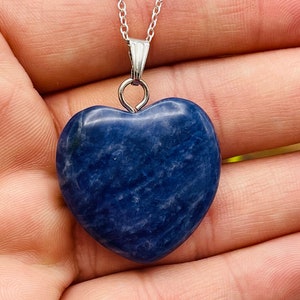 Sodalite Heart Shape Pendant, Healing Crystal Jewelry, Charm Pendant
