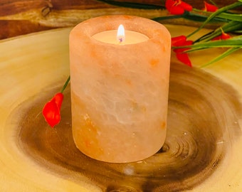 Himalayan Pink Salt Tealight Candle Holders, Pink Salt Crystal Rock Candle Holder, Soothing and Calming Effect, 3" Height