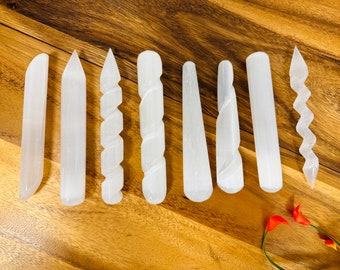 Polished Selenite Crystal Assorted 6 Inch Massage Wand Sticks, Set of 8 Reiki Wands