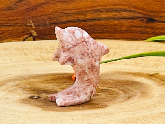 Strawberry Pink Onyx Dolphin Figurine, Marine Life Decor, Standing Statuette, 2 inches
