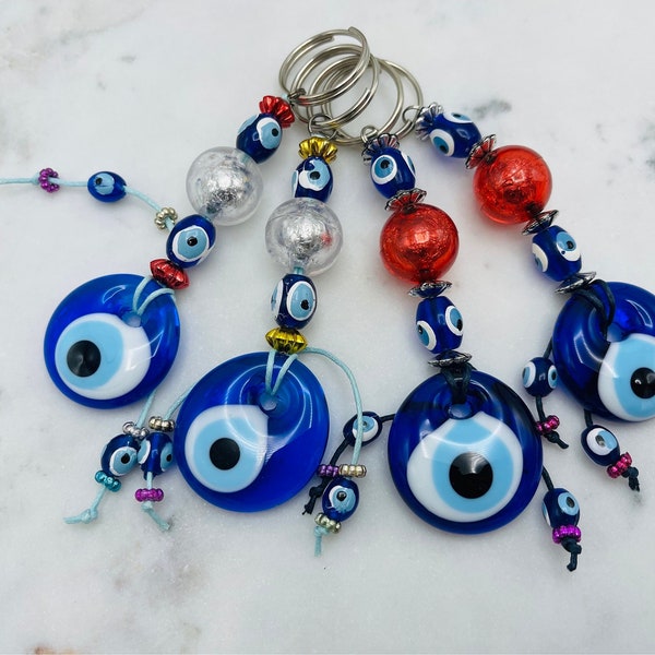 Evil Eye Blue Glass Keychain | Crystal Keychain |  Key Accessories | Protection from Evil Eye | Evil Eye Cabochons Keychain | Evil Eye Charm