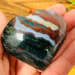 Heliotrope Bloodstone Jasper Heart Palm Stone, Healing Crystal Heart Chakra 1 - 1.5&quot; & 2 - 2.5&quot; Inch in Size