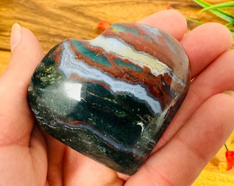 Bloodstone Heart Stone, Heliotrope Bloodstone Jasper Heart Palm Stone, Healing Crystal Heart Chakra 1", 1.5" & 2" Inch