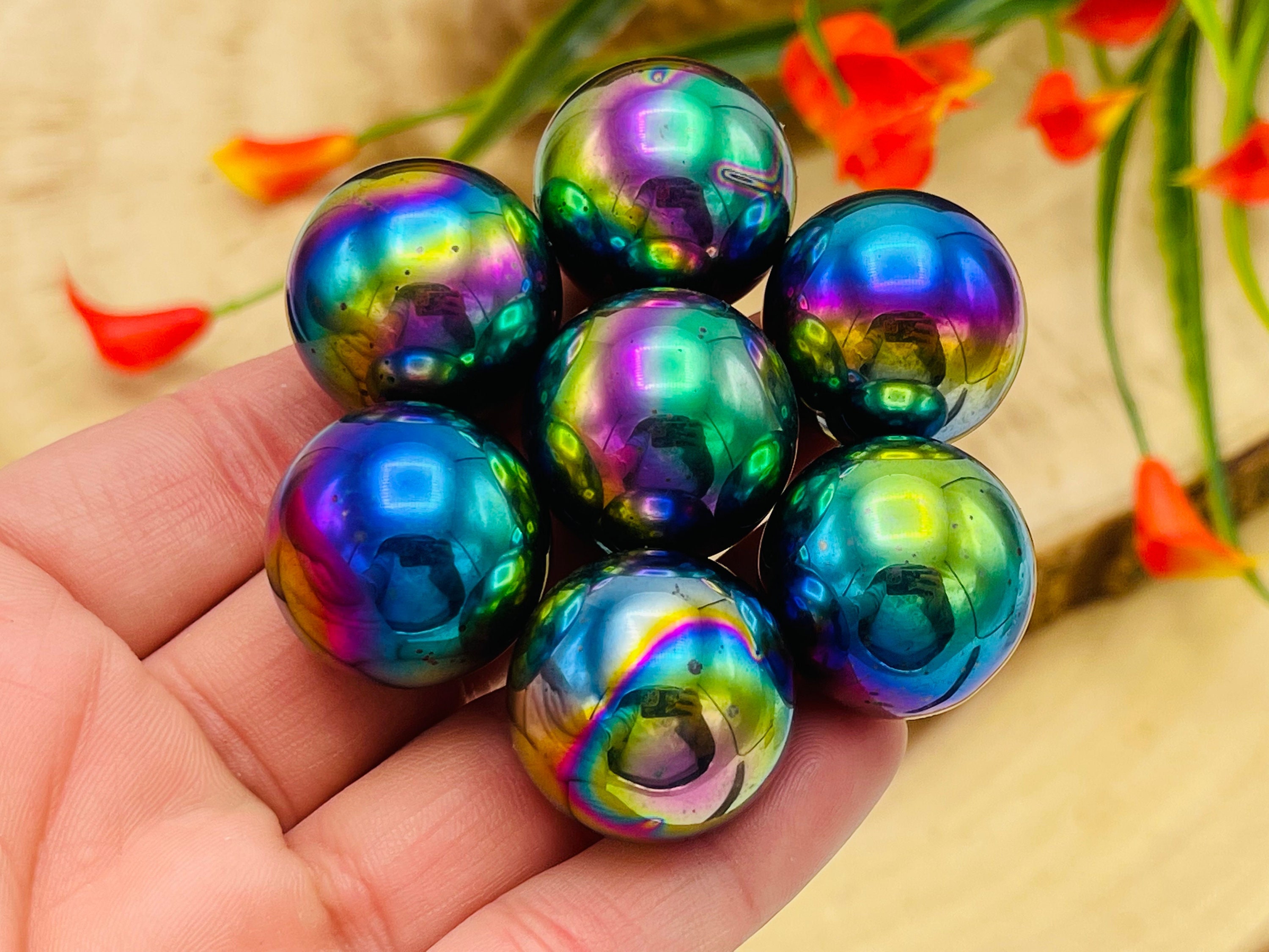 Smaller Rainbow Magnetic Hematite Spheres 3/4 ~ 24 spheres~ 1 Pound -  T-Rocks in Quartzsite