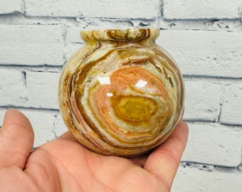 Green Onyx Pot, Healing Crystal Pitcher, Onyx Vase, 3" Diameter