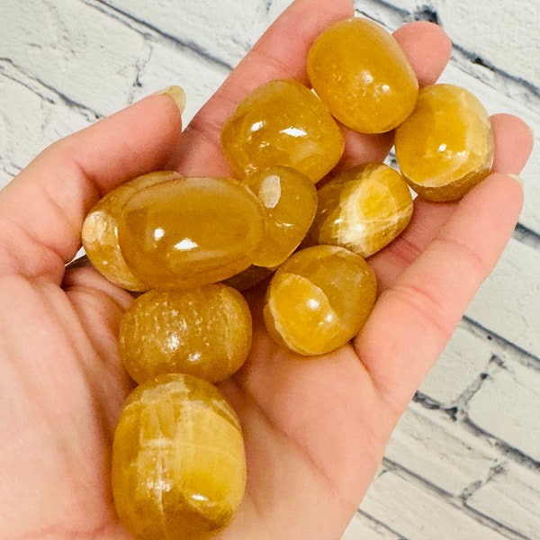 Honey Calcite Tumbled Stone, Citrine Crystal Calcite Tumbled Stones, Polished Healing Crystals & Stones