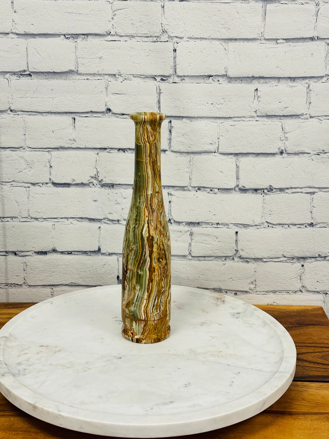 Banded Green Onyx Vase, Beautiful Flower Vase, Crystal Center Piece