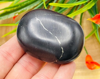 Shungite Palm Massage Stone, Healing Crystal, EMF Protection, Polished Gemstone
