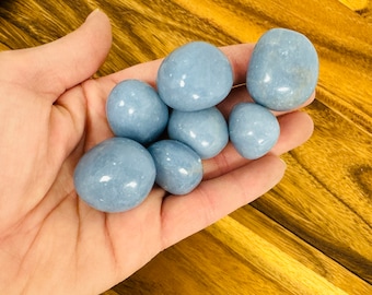 Blue Angelite Tumbled Stones, Chakra Healing Crystals