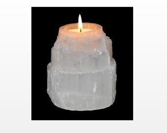 Selenite Votive Candle Holder, Raw Selenite Tea Light 3" Inch Tea Light Holder