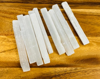Raw Selenite Crystal Logs, Sticks for Charging & Cleansing, 6" Inches, Buy in Bulk