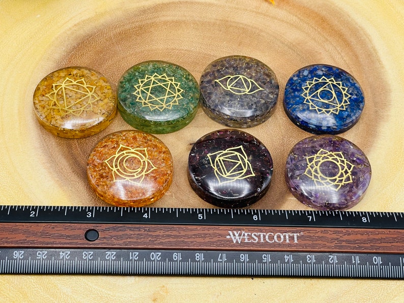 7 Chakra Palm Smooth Stone Set Engraved With Chakra Symbols, Healing ...