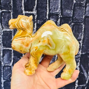 Green Onyx Camel Figurine, Crystal Animal Carving, Standing Statuette, 6 Inch