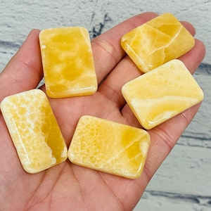 Orange Calcite Smooth Palm Stone, Yellow Calcite Rectangular Pocket Stones, Healing Crystal
