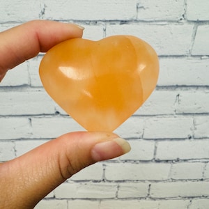 Orange Selenite Heart Palm Stone, Polished Gypsum Crystal Heart Carving, Solar & Sacral Chakra for Cleansing, Pick Size of Your Choice