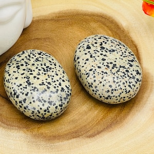 Dalmatian Jasper Palm Stone, Crystal Pocket Stone for Cleansing & Grounding, Massage Hand Stone