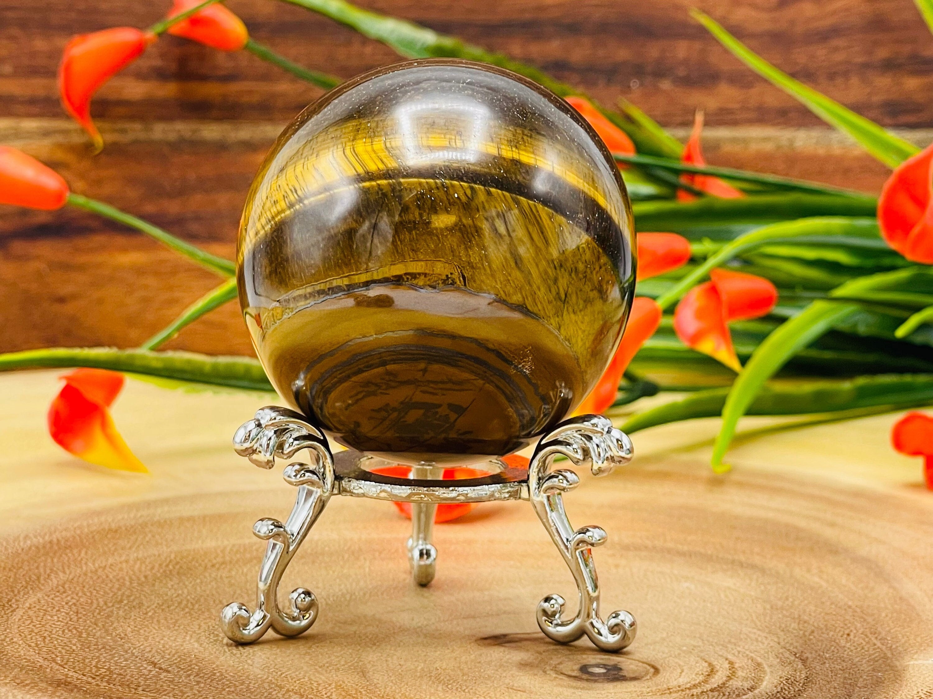 Esfera de ojo de tigre / Piedra de ojo de tigre / Esfera de cristal / Esfera de piedra preciosa / Cristal antiestrés / Piedra curativa para los chakras