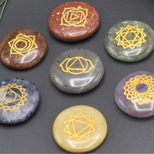 7 Chakra Palm Stone Set With Engraved Chakra Symbols, Polished Stones ...