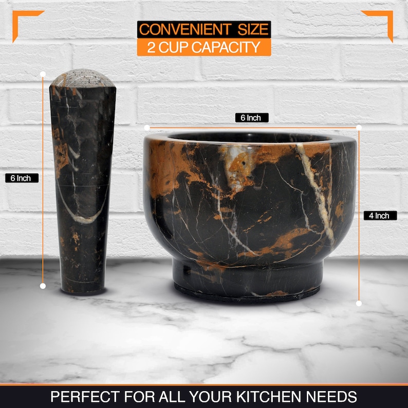 Black & Gold Marble Mortar and Pestle Set With Anti Scratch Etsy