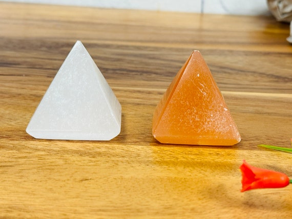 Set of 2 Orange and White Selenite Pyramid, Healing Crystal, Reiki, 2 Inch