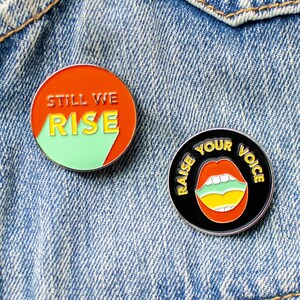 Feminist Protest Enamel Pin Set of 2 - Rise Up lapel pin - Raise Your Voice pin badge