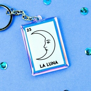 Llavero Acrílico Holográfico La Luna - Juego de Cartas Lotería - Latinx Mexicano
