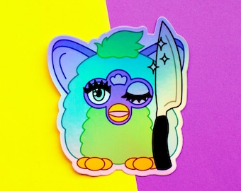 90s Furry Friend Holographic Sticker - Millennial vinyl laptop decal - Nostalgia die cut waterproof sticker
