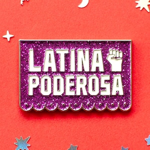 Latina Poderosa Glitter Enamel Pin - Girl power lapel pin - Feminist pin badge