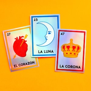 Lotería Card Game Holographic Sticker Set of 3 - Mexican vinyl laptop decals - Latinx