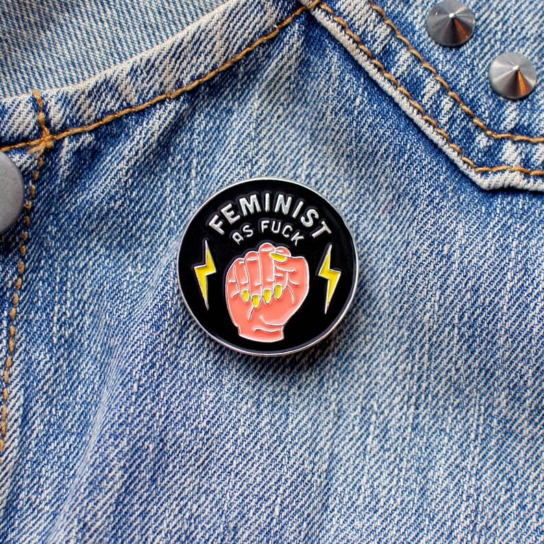 Feminist AF Enamel Pin & Holographic Sticker Set - Women empowerment gift - Girl power - Nasty woman image 5
