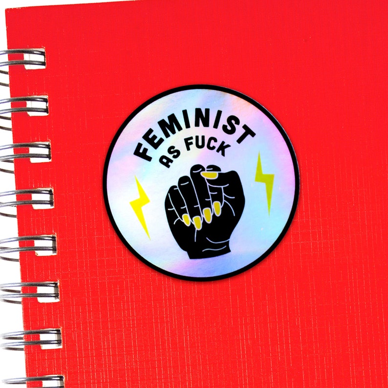 Feminist AF Enamel Pin & Holographic Sticker Set - Women empowerment gift - Girl power - Nasty woman image 6