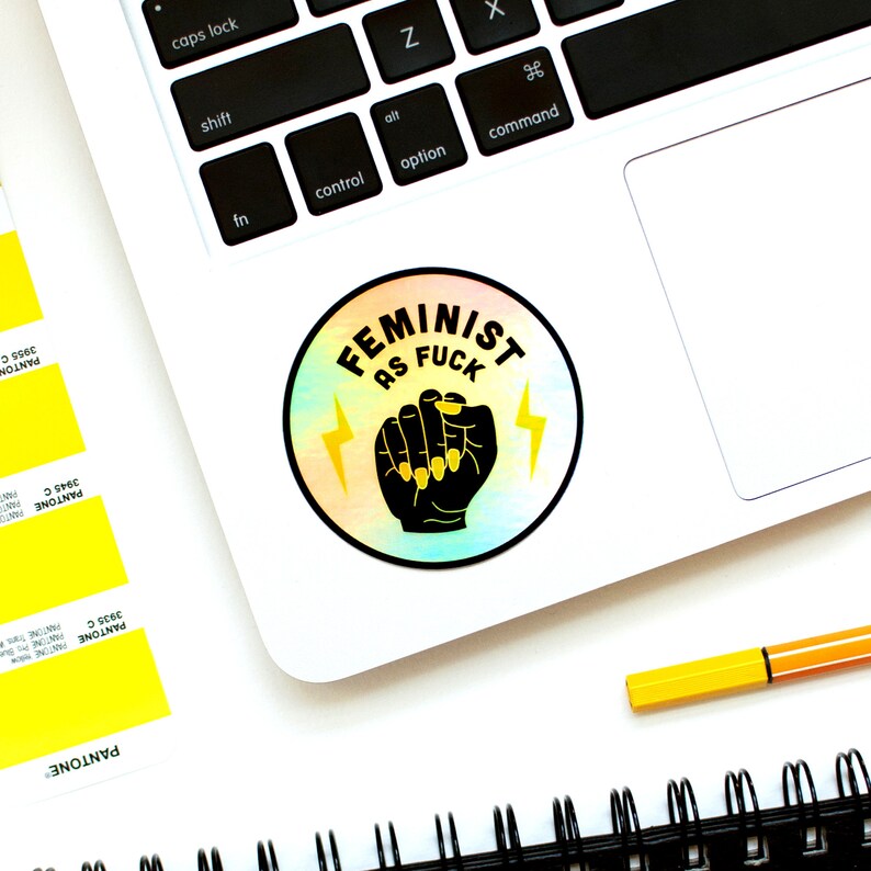 Feminist AF Enamel Pin & Holographic Sticker Set - Women empowerment gift - Girl power - Nasty woman image 4